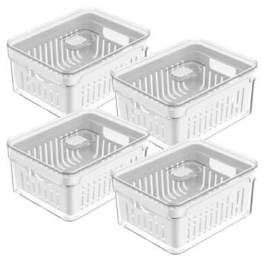 Imagem de Kit 4 Organizadores Geladeira 2,2 Litros Acrílico Com Cesto Para Alimentos Vegetais Cozinha Ou