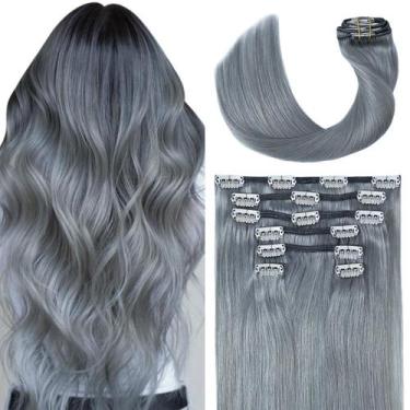 Imagem de Extensões de cabelo Clip in UGOTRAYS Silver Grey 15 polegadas 70g
