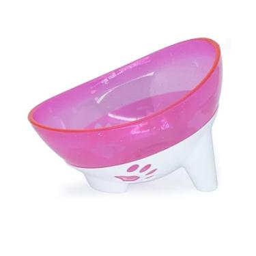 Imagem de Comedouro e Bebedouro Elevado para Cães e Gatos, Rosa Glitter, Tigela Antiderrapante, 600ml
