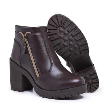 Imagem de Bota Coturno Feminino Com Zíper Café - Hype, 37, Café, Feminino
