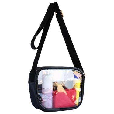 Imagem de wuxingmeili Bolsa transparente para eventos de estádio, bolsa transversal pequena transparente para mulheres, bolsas de ombro transparentes, Transparente - Preto