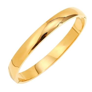 Imagem de Bracelete Aço Inoxidável Liso Fino Delicado Dourado Banhado Ouro 18K-Pulseira Feminina Abaulada Articulada Aço Inox Cirúrgico Folheado Ouro18k Elegante-Presente Feminino Lisa Polido Minimalista Clássico