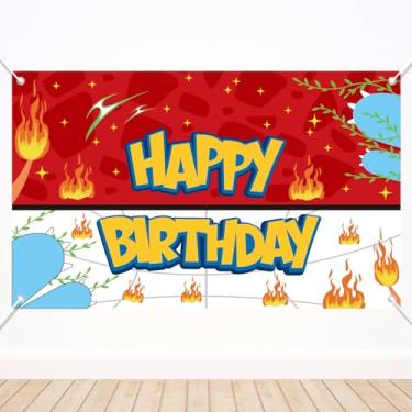 Imagem de Tinoaly Cenário Desenho Animado Feliz Aniversário, 180x110cm Grande Vermelho Branco Amarelo Azul Banner Aniversário Anime Cenário para Chá Bebê Infantil Tema Videogame Decoração Festa Suprimentos