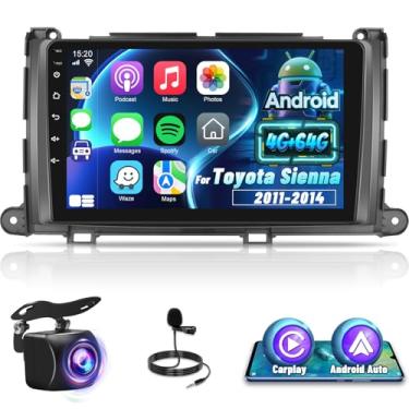 Imagem de Estéreo automotivo Android de 2 + 64 G para Toyota Sienna 2011 2012 2013 2014 com carplay sem fio/Android Auto - Rádio HD com tela sensível ao toque de 22 polegadas com EQ GPS WiFi FM/RDS + câmera de