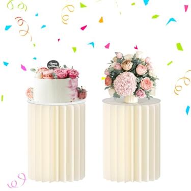 Imagem de Urban Deco Suportes cilíndricos para festa, 2 peças de pedestal de bolo redondo de 40 cm para festas, colunas de papelão dobráveis com disco de acrílico, cilindros para festas para decoração de