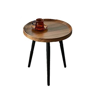 Imagem de Mesa de centro de design simples, mesa de centro simples, redonda, pequena, mesa de café, mesa de sofá removível de madeira maciça, mesa de cabeceira preguiçosa, mini mesa de cabeceira marrom