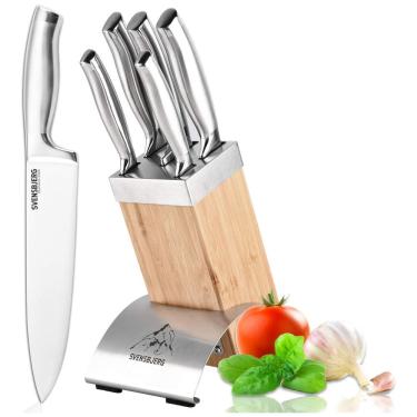 Imagem de Conjunto de Facas em Aço Inoxidável com Bloco de Bancada, 6 Peças, SVENSBJERG SB MB101 KS101, Prateado