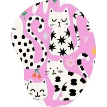 Imagem de Mouse Pad Ergonômico Gota Gatos Estampados P&B Fundo Pink