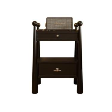 Imagem de Mesa de cabeceira preta retrô mesa de cabeceira de madeira maciça pequena mesa de centro adequada para sala de estar, dormitório, etc. Mesa pequena (M: 50 * 45 * 61,5 cm)