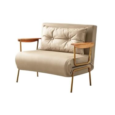 Imagem de Sofá-cama dobrável Sofá-cama com couro sintético ajustável para uso doméstico, adequado para salas de estar e escritórios(Beige,100cm)