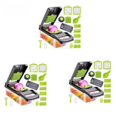 Imagem de Multiuso Profissional Cozinha Slicer Aço Inox 16 em 1 Fatiador Cortador Ralador De Legumes Verduras Frutas Alimentos(3PCS)