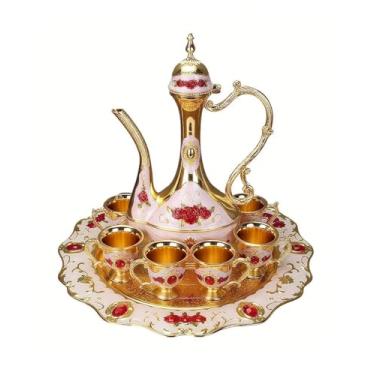 Imagem de SEEK RARE Conjunto de bule de café turco vintage grande conjunto de bule de chá para adultos decoração de festa em casa vermelho dourado