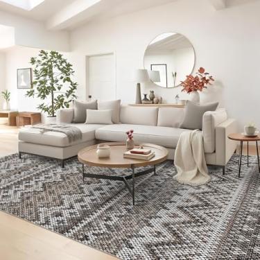 Imagem de COZYLOOM Tapete de área grande, 22 x 30,5 cm, vintage, antiderrapante, lavável e dobrável, tapete tribal retrô, revestimento de piso interno macio que não cai, tapete impresso fino para espaços