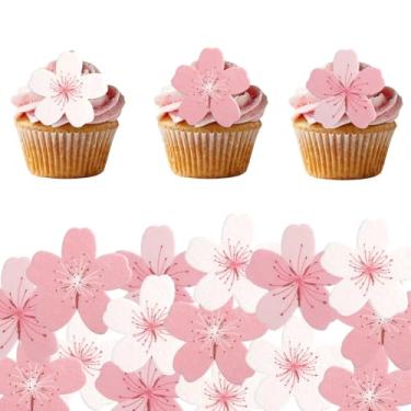 Imagem de 60un. Decoração Bolo Flores Comestíveis, Topper Bolo Flor Cerejeira Papel Wafer Decorações Festa Aniversário Tema Casamento Artesanato DIY Materiais para Chá de Bebé (3 Estilos)