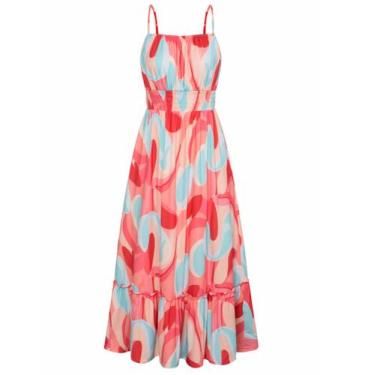 Imagem de Vestido longo GRACE KARIN Summer para mulheres rosa floral tamanho S