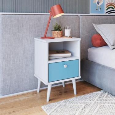Imagem de Mesa de Cabeceira Infantil 1 Gaveta Quarto Branco/Azul - Plasmóbile
