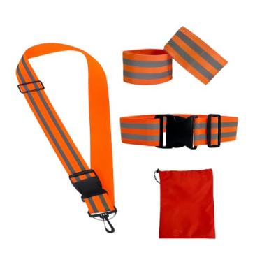Imagem de Conjunto de 4 peças de equipamento de corrida refletivo, equipamento de segurança para passear com cachorro noturno, faixa refletiva de alta visibilidade, cinto e braçadeira para corrida, ciclismo