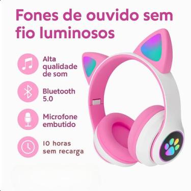Imagem de Fone Gatinho Bluetooth Infantil Luz LED Colorida Rosa Original - FACIL