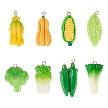 Imagem de 8 pingentes de resina com tema vegetal adorável imitação de milho quiabo alface pingentes a granel para fazer joias faça você mesmo, colar, brinco, chaveiro, suprimentos de artesanato