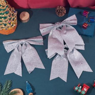 Imagem de 3 peças de laço de poliamida de Natal com glitter 24 x 24 cm, enfeites de Natal, laço grande, festa, jardim, decoração de árvore de Natal, decorações para pendurar em lareira de ano novo (prata)