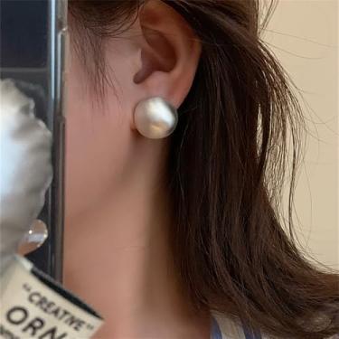 Imagem de Brinco minimalista de bolinhas para mulheres, brincos grossos redondos de meia bola, moda de prata esterlina, botões escovados, simples, uso diário, joias de festa delicadas, Small, Metal, Sem pedra