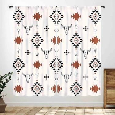 Imagem de Cortinas ocidentais para quarto, vintage asteca geométrica abstrata chifres étnicos sudoeste nativo americano tribal bege tratamentos de janela para quarto, sala de estar, cozinha, 2 painéis, 106 x