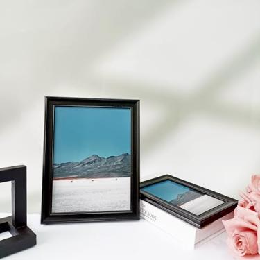 Imagem de Porta-retrato de 8 x 12 cm para decoração de família e escritório, suporte de parede para exibição de mesa, fotos, arte (preta)