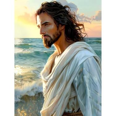 Imagem de Kits de pintura Jesus Diamond Art para adultos Páscoa religião cristo pintura por 5D broca redonda completa joia DIY crença artesanato para decoração de parede de casa presente 30 x 40 cm