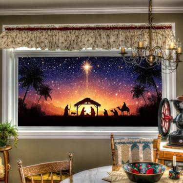 Imagem de HOMETITUTE Presépio estrelado de Natal com aderência estática para janela de PVC folha de vidro de privacidade 99,3 x 17,7 polegadas adesivo de vidro decorativo reutilizável noite santa exibição de
