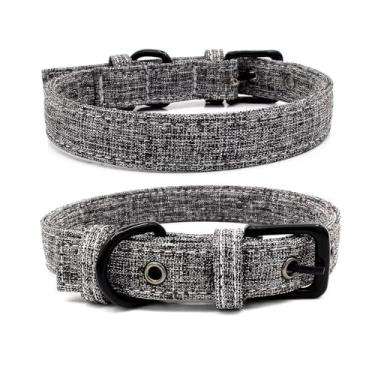 Imagem de Coleira para animais de estimação estampada em estilo jeans simples ajustável - Coleira de poliéster respirável para cães