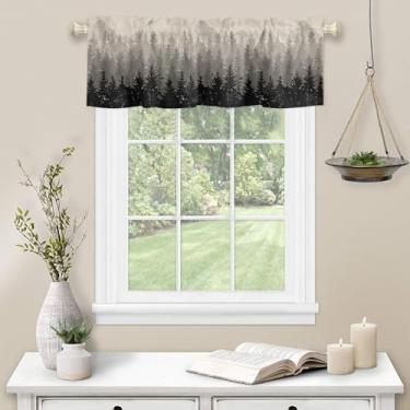 Imagem de Cortina florestal abstrata de cozinha para janela, preto, cinza, árvores, bolso para varão, sanefa, cozinha, tratamento de janela para quarto, sala de estar, 137 x 45 cm