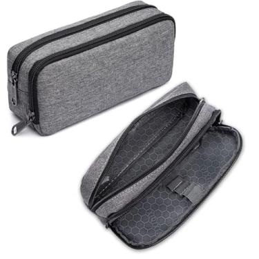 Imagem de Estojo para lápis, estojo de lápis de grande capacidade, bolsa de armazenamento de papelaria de escritório - cinza claro