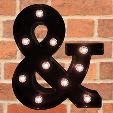 Imagem de Letreiro decorativo com letras iluminadas por LED - Letras de letreiro do alfabeto com luzes para festa de aniversário de casamento, Natal, luz noturna, decoração de bar, preto e