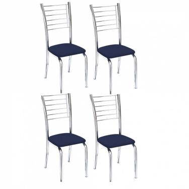 Imagem de Kit 4 Cadeiras Lara Cromada Para Cozinha Azul