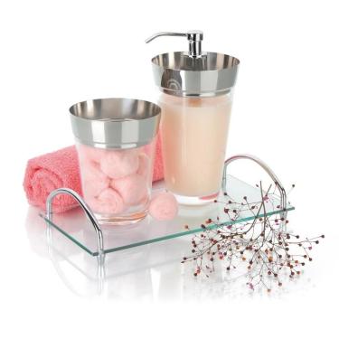 Imagem de Bandeja De Vidro Organizadora De Bancada Decorativa 25x15 Cm Aparador Banheiro Casa Cozinha