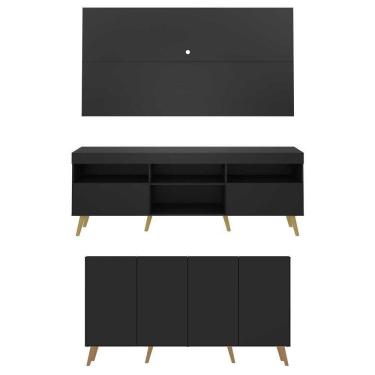 Imagem de Conjunto Sala De Estar Rack + Painel Tv 65 e Aparador Retrô