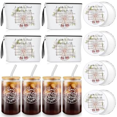Imagem de SiliFine 12 peças, presentes para irmãs cristãs, copos de vidro com tampas e canudos, espelhos compactos para igreja, irmãs, amigas, presentes religiosos para aniversário, Natal