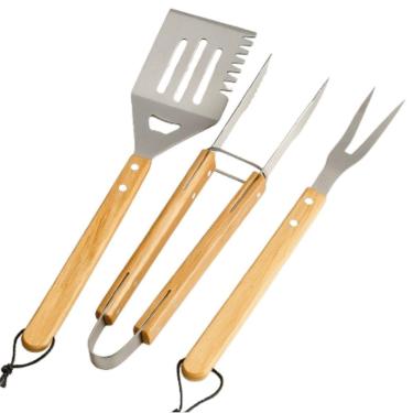 Imagem de Kit Churrasco Garfo Espatula Pegador De Carne Bbq Aço Inox