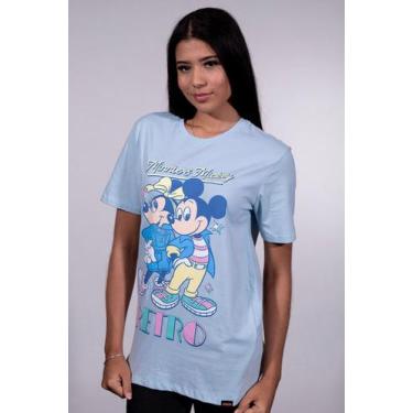 Imagem de Camiseta Disney Minnie e Mickey Retro - Piticas, G, Azul claro, Unisse