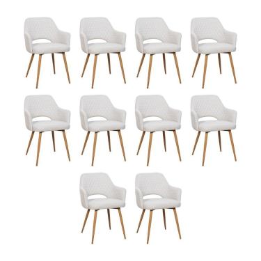 Imagem de Kit 10 Cadeiras De Jantar Dakota Estrutura Aço Carbono Laminado Natural Com Estofado Linho Cru