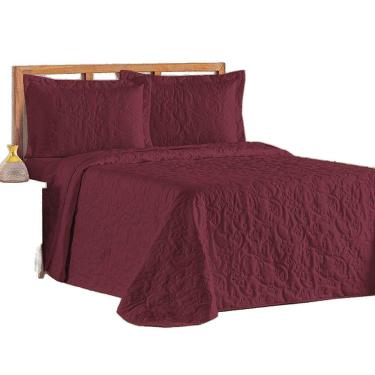 Imagem de Cobre Leito Colcha Queen Mobili 03 Peças - Vinho - 100% Poliéster