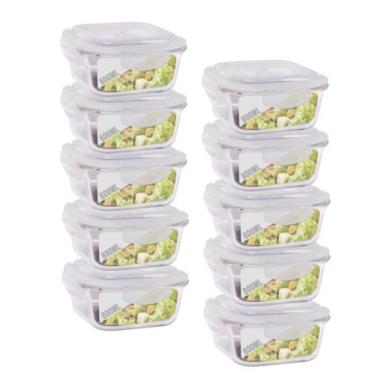 Imagem de Jogo 10 Pote Vidro 800ML Forno Microondas Quadrado Hermetico - QUALITY