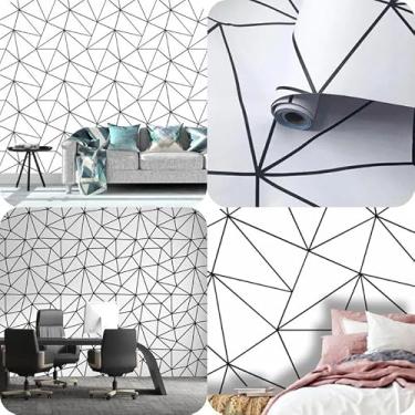 Imagem de Kit 10 Metros Papel de Parede Adesivo Auto Colante Decorativo Branco com Listras Pretas Decoração Casa Fácil Aplicação