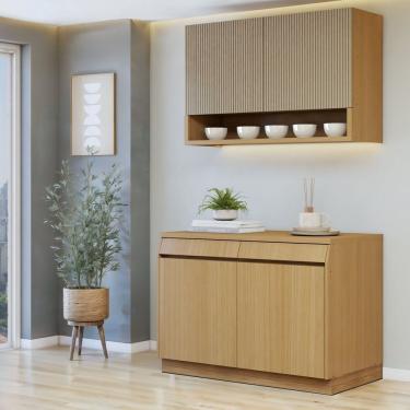 Imagem de Cozinha Completa Modulada 2 Peças 4 Portas 2 Gavetas Com Rodapé 100% Mdf Carvalho-greige