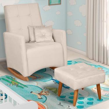 Imagem de Poltrona De Amamentação Ana Com Balanço Pés Canoa E Puff Veludo Off White - Fratello