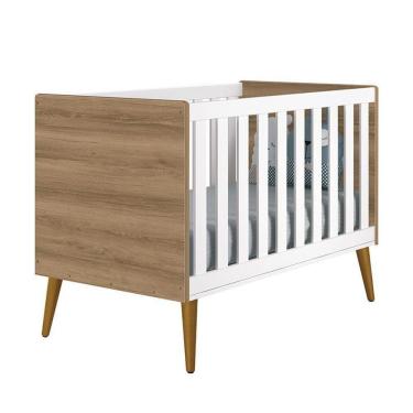 Imagem de Berço Mini Cama Theo Retrô Branco Fosco/mezzo Com Pés Amadeirado - Reller Móveis Branco Fosco/mezzo
