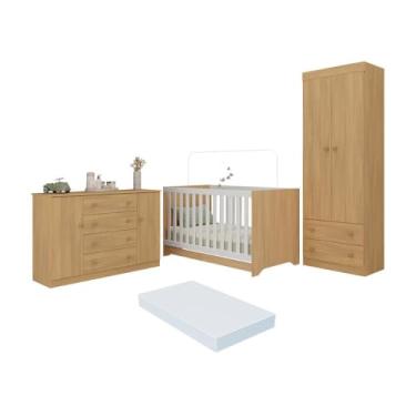 Imagem de Quarto de Bebê Completo Berço Americano 3 em 1 Colchão Encanto Multimóveis Mp4609 Madeirado