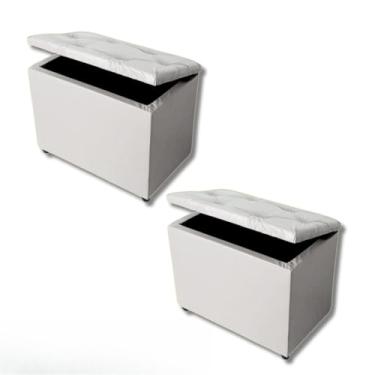 Imagem de Bau organizador Kit 2 Puff Baú Retangular Corino e Suede Porta Objeto Organizador Decorativo Quarto Estofado(Branco Corino)