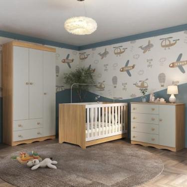 Imagem de Quarto de Bebê Completo com Berço Americano 3 em 1 Realeza Multimóveis Mp4591 Madeirado/off White