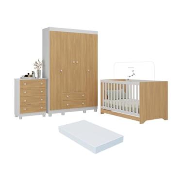 Imagem de Quarto de Bebê Completo Berço Americano 3 em 1 Colchão Allegra Multimóveis Mp4602 Branco/madeirado